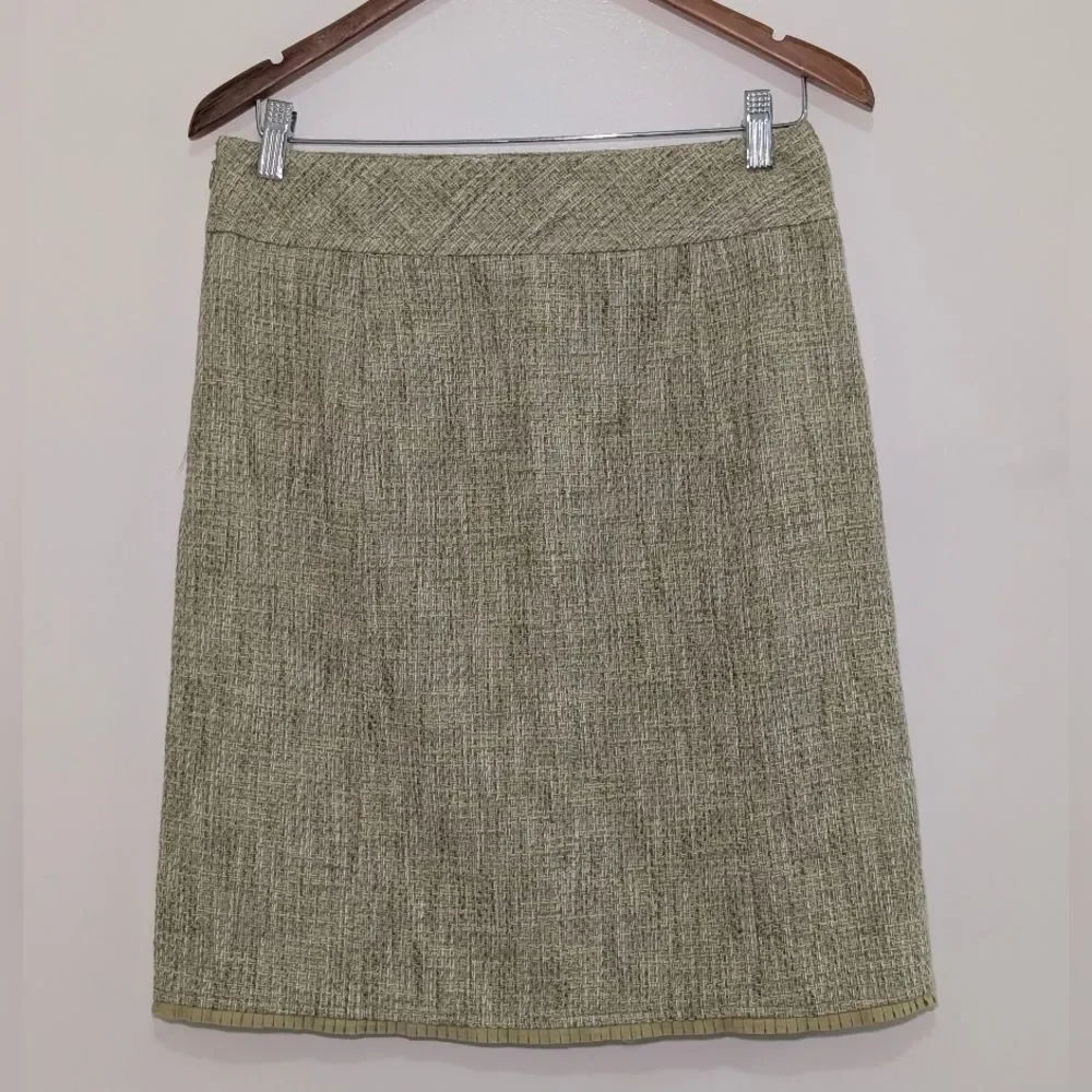 Ann Taylor Chartreuse Green Tweed Pencil Skirt Size 4 Poetcore Office Siren